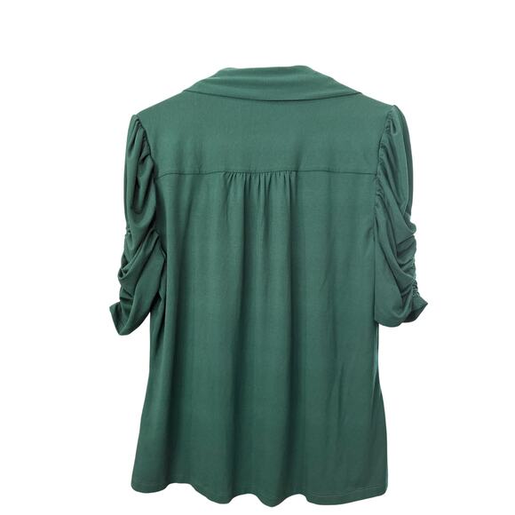 Lauren Ralph Lauren Green Blouse Tie Front Ruched Short Sleeve Size XL NWT - Picture 3 of 7